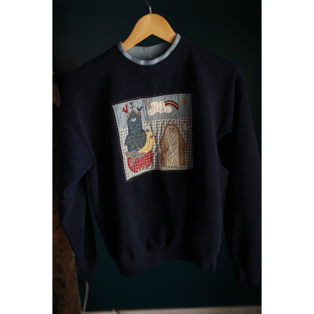 Vintage Valories Folk Art Custom Embriodred Religous Sweatshirt Adult Size M